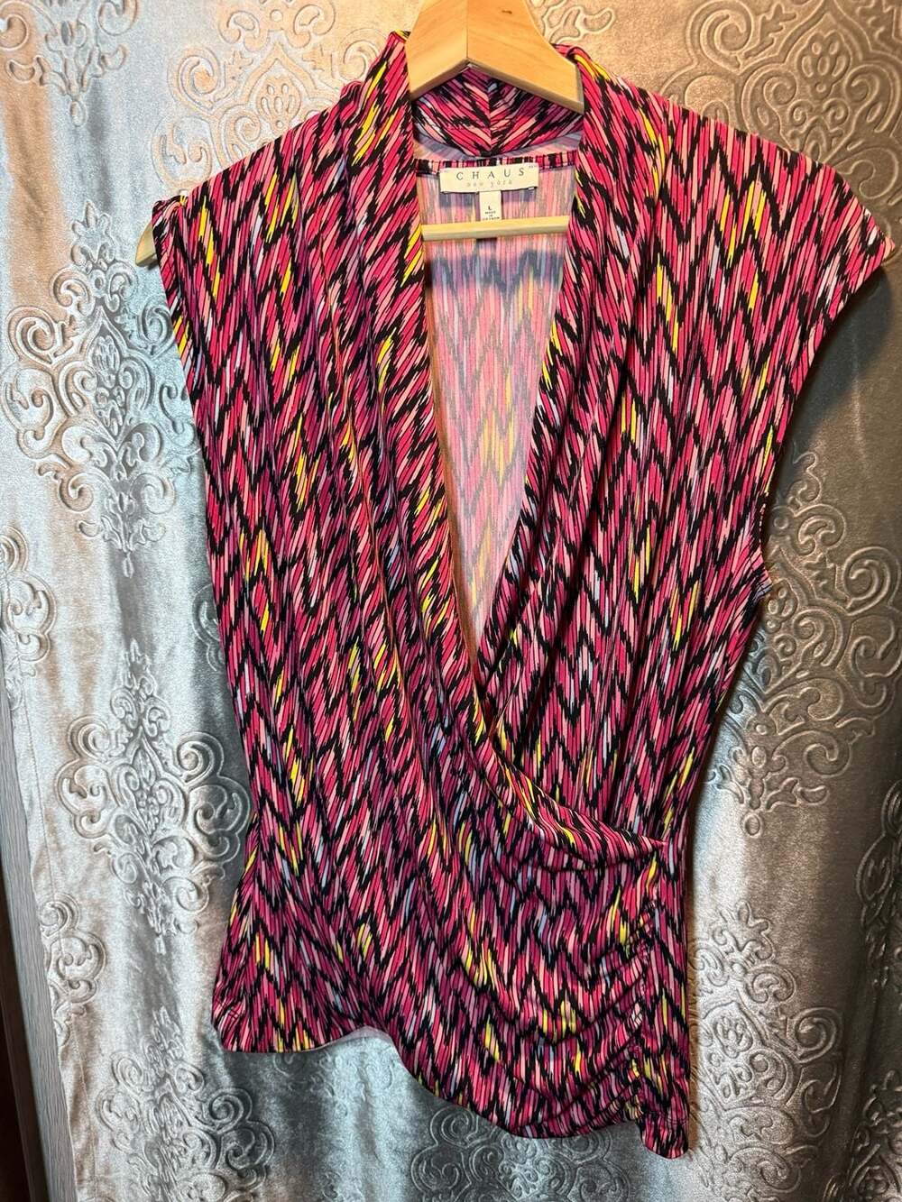 Chaus New York Sleeveless V-Neck Wrap Front Top Size L